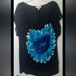 Dress Barn Sequin Blue Flower Shirt